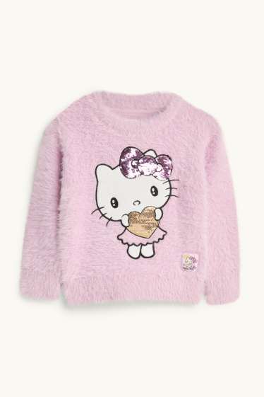 Enfants filles - Hello Kitty - sweat en imitation fourrure - effet brillant - rose
