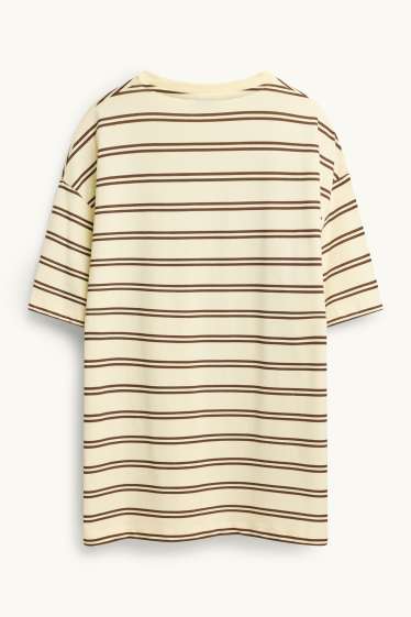 Dames - T-shirt - oversized - gestreept - bruin / crème wit