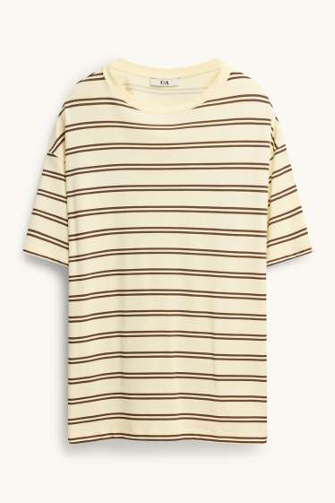 Dames - T-shirt - oversized - gestreept - bruin / crème wit