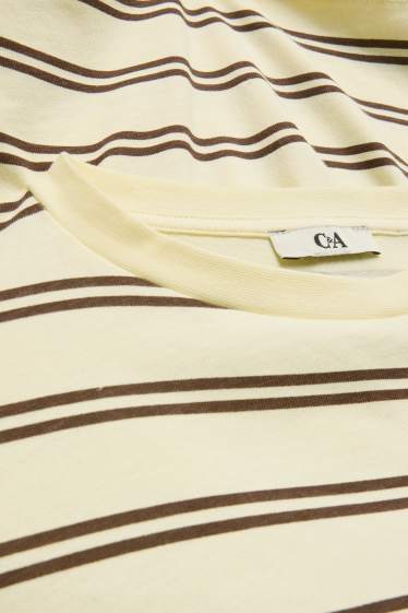 Dames - T-shirt - oversized - gestreept - bruin / crème wit