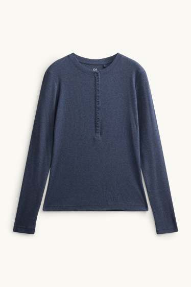 Femei - Tricou henley - slim fit - reiat - albastru închis