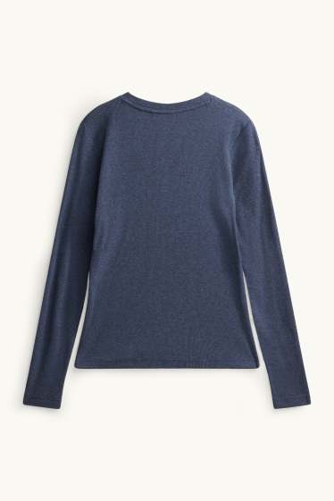 Femei - Tricou henley - slim fit - reiat - albastru închis