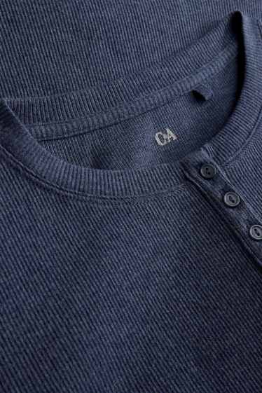 Femei - Tricou henley - slim fit - reiat - albastru închis
