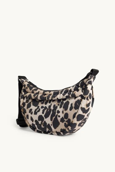Damen - Umhängetasche - Leo-Print - schwarz / beige