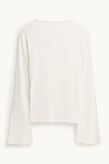 Women - Long sleeve top - slim fit - ribbed - cremewhite