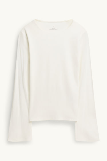 Women - Long sleeve top - slim fit - ribbed - cremewhite