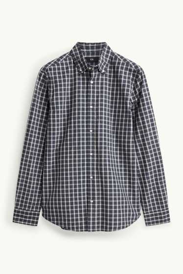 Hommes - Chemise - regular fit - col button-down - à carreaux - bleu foncé / blanc