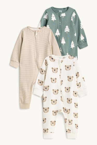 Bébés garçons - Lot de 3 - ourson et arbre - pyjamas bébé - marron / blanc crème