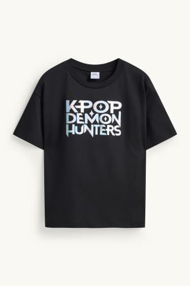 Children Girls - K-Pop Demon Hunters - short sleeve T-shirt - shiny - black
