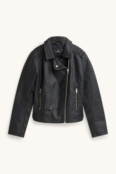 Enfants filles - Blouson motard - matière synthétique - noir