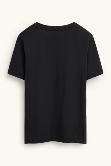 Dames - T-shirt - regular fit - gebloemd - zwart