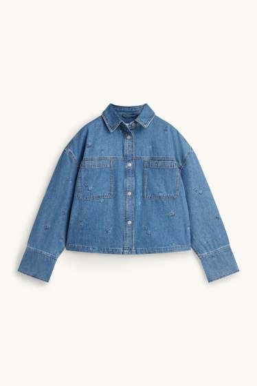Femei - Bluză din denim - brodată - denim-albastru