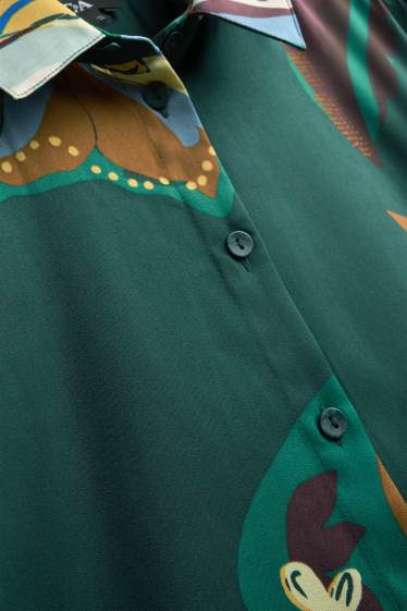 Femmes - Chemisier en satin - regular fit - à fleurs - vert foncé
