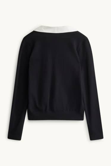 Femmes - Pull à encolure en V - look 2-en-1 - noir / blanc
