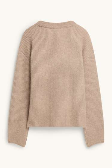 Damen - Strickpullover - gerippt - beige