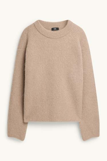 Damen - Strickpullover - gerippt - beige