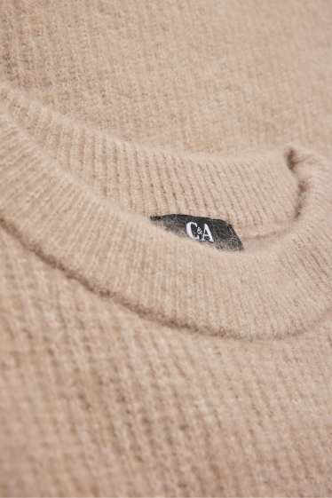Damen - Strickpullover - gerippt - beige