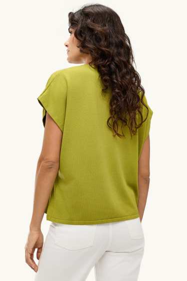 Damen - Strickpullover - kurzarm - grün