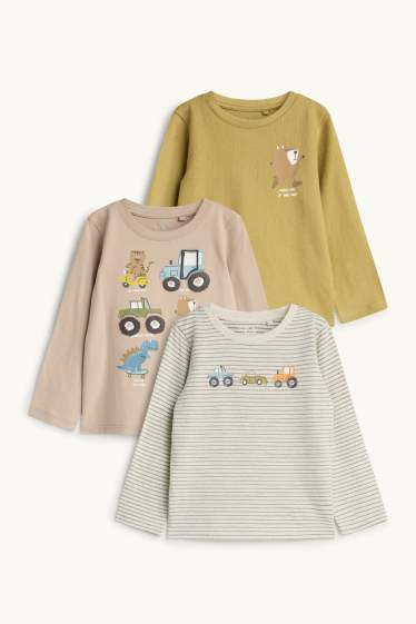 Bambini - Confezione da 3 - veicolo e animali - maglia a maniche lunghe - beige
