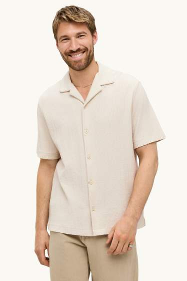 Uomo - Camicia - regular fit - revers - tessuto tramato - bianco