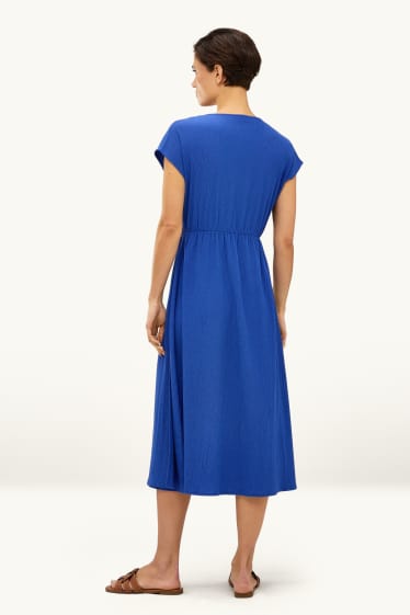 Donna - Vestito fit & flare con scollo a V - tessuto tramato - blu