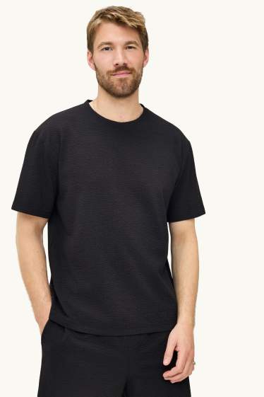 Heren - T-shirt - regular fit - met structuur - zwart