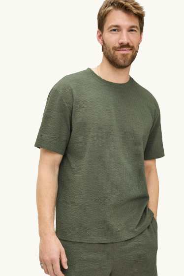 Heren - T-shirt - regular fit - met structuur - groen