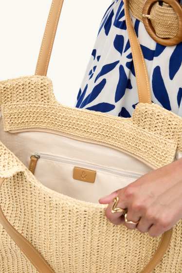 Femei - Geantă shopper de paie mare - bej
