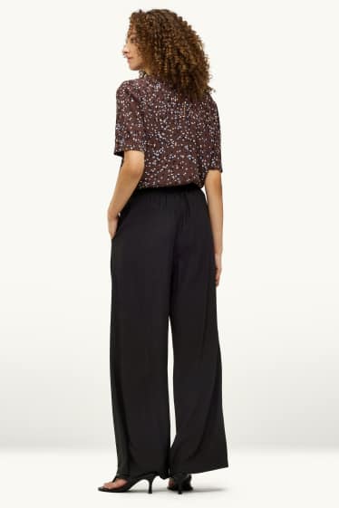 Damen - Stoffhose - Mid Waist - Wide Leg - schwarz