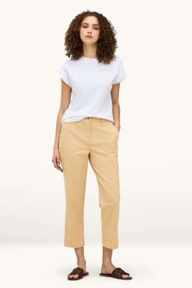 Women - Cloth trousers - mid-rise waist - tapered fit - beige