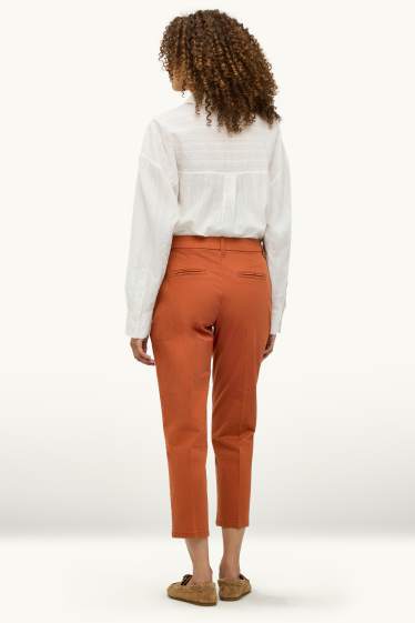 Women - Cloth trousers - mid-rise waist - tapered fit - brown
