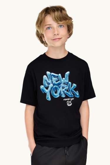 Kinderen: jongens - Set van 2 - graffiti - T-shirt - wit / zwart