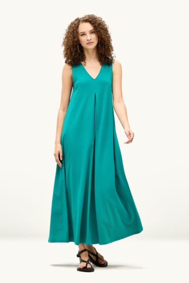Women - V-neck A-line dress - turquoise