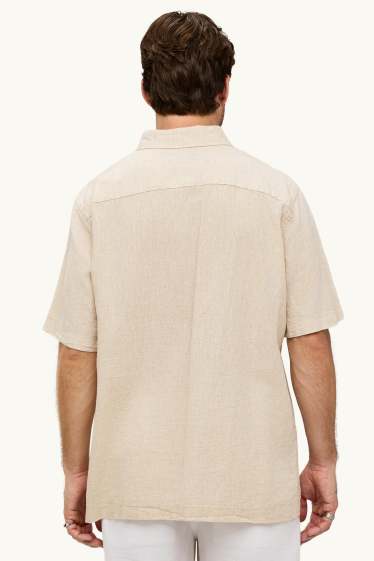 Unisexe - Chemise - regular fit - col kent - lin mélangé - crème