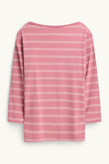 Women - Long sleeve top - regular fit - striped - rose