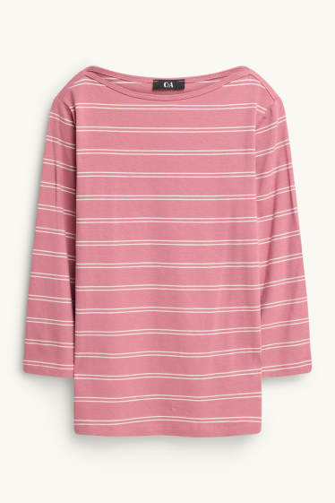 Women - Long sleeve top - regular fit - striped - rose