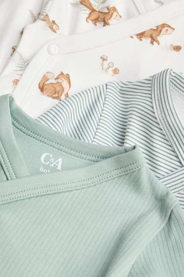 Bébés garçons - Lot de 3 - animaux de la forêt - bodys croisés pour bébé - vert / blanc crème