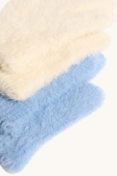 Kinderen: meisjes - Set van 2 paar - handschoenen - blauw / crèmekleurig