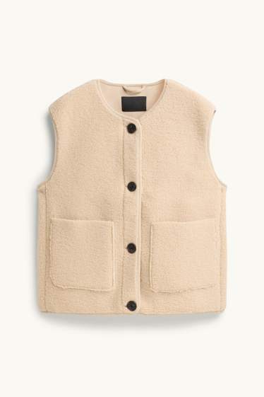 Donna - Gilet effetto peluche - crema