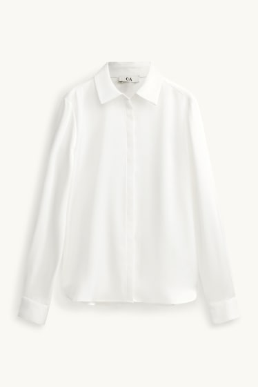 Dames - Satijnen overhemdblouse - wit