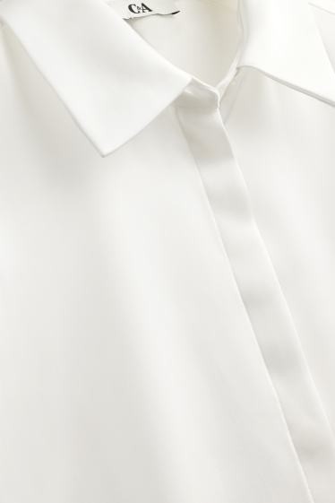 Dames - Satijnen overhemdblouse - wit