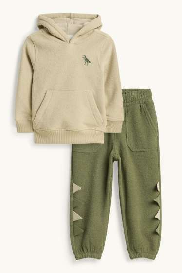 Nen - Dinosaure - conjunt - dessuadora amb caputxa de ris i pantalons de xandall de ris - 2 peces - beix/verd