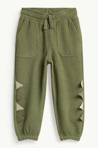 Nen - Dinosaure - conjunt - dessuadora amb caputxa de ris i pantalons de xandall de ris - 2 peces - beix/verd