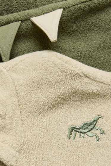 Nen - Dinosaure - conjunt - dessuadora amb caputxa de ris i pantalons de xandall de ris - 2 peces - beix/verd