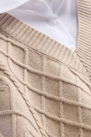 Damen - Pullunder - 2-in-1-Look - Zopfmuster - weiss / beige