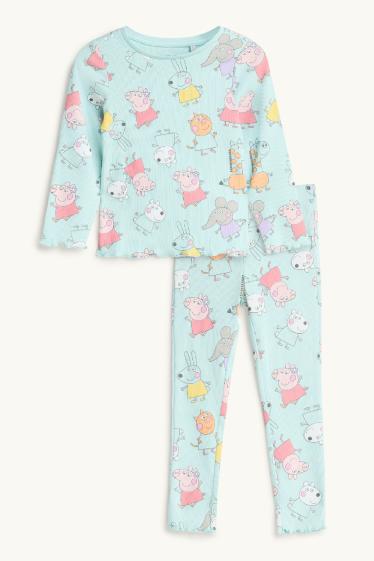 Kinder Mädchen - Peppa Wutz - Pyjama - 2 teilig - gerippt - hellblau