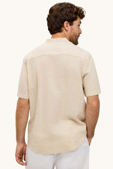 Unisex - Košile - regular fit - stojáček - lněná směs - krémové barvy