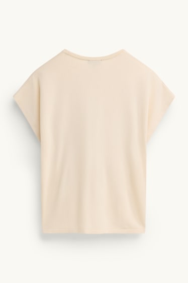 Damen - Strickpullover - kurzarm - hellbeige