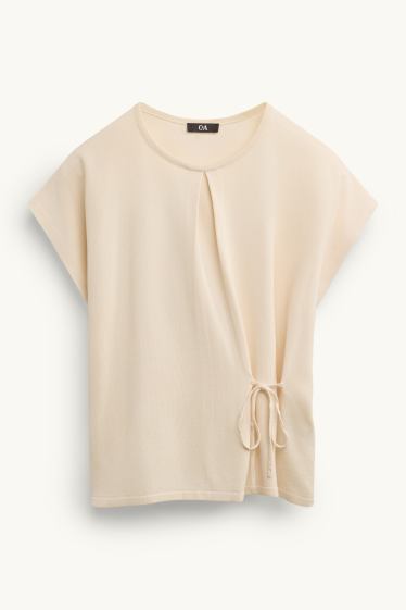 Damen - Strickpullover - kurzarm - hellbeige