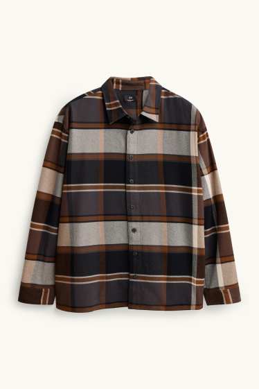Hommes - Chemise - relaxed fit - col kent - à carreaux - gris / marron